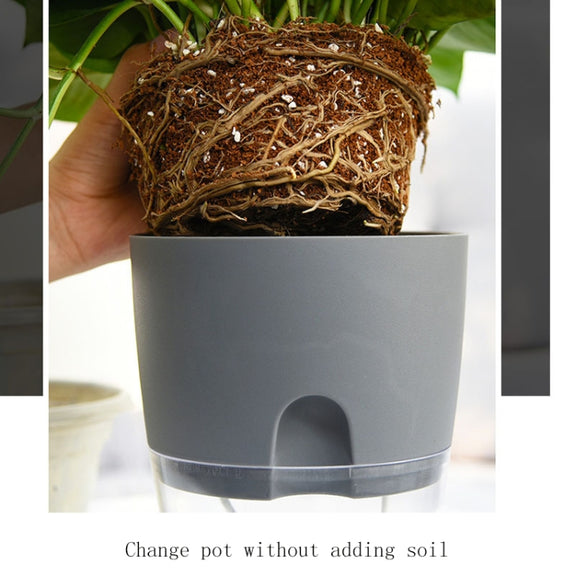 Transparent Plastic Double-Layer Water Storage Automatic Water-Absorbing Flowerpot, Size: A703 Caliber 8.2cm(Gray Transparent Basin)