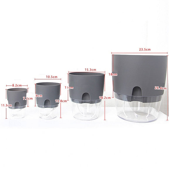 Transparent Plastic Double-Layer Water Storage Automatic Water-Absorbing Flowerpot, Size: A705 Caliber 10.5cm(Gray Transparent Basin)