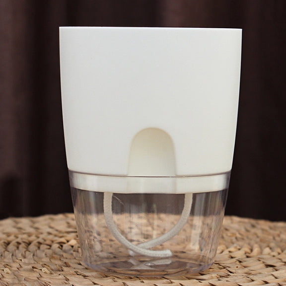 Transparent Plastic Double-Layer Water Storage Automatic Water-Absorbing Flowerpot, Size: A709 Caliber 23.5cm(White Transparent Basin)