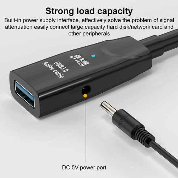 D.Y.TECH USB 3.0 Male To Female Extension Cable Double Shielded Chip Data Cable, Length: 15m