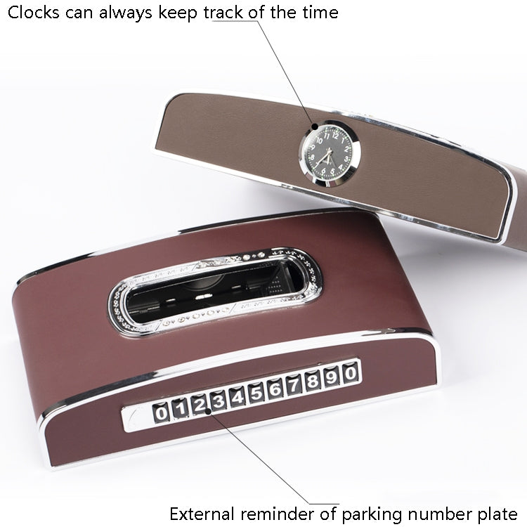 Car Clock Tissue Box Multi-Function Vehicle Instrument Table Paper Towel Box, Style: Clock+Parking Card (Ivory)