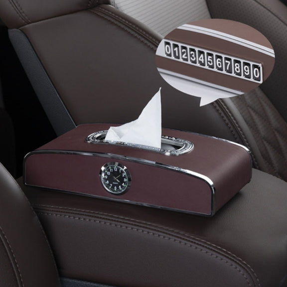 Car Clock Tissue Box Multi-Function Vehicle Instrument Table Paper Towel Box, Style: Clock+Parking Card (Agate)