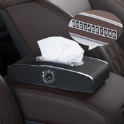 Car Clock Tissue Box Multi-Function Vehicle Instrument Table Paper Towel Box, Style: Clock+Parking Card (Black)