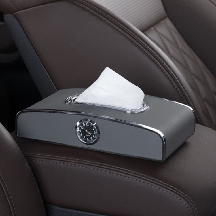 Car Clock Tissue Box Multi-Function Vehicle Instrument Table Paper Towel Box, Style: With Clock (Gray)