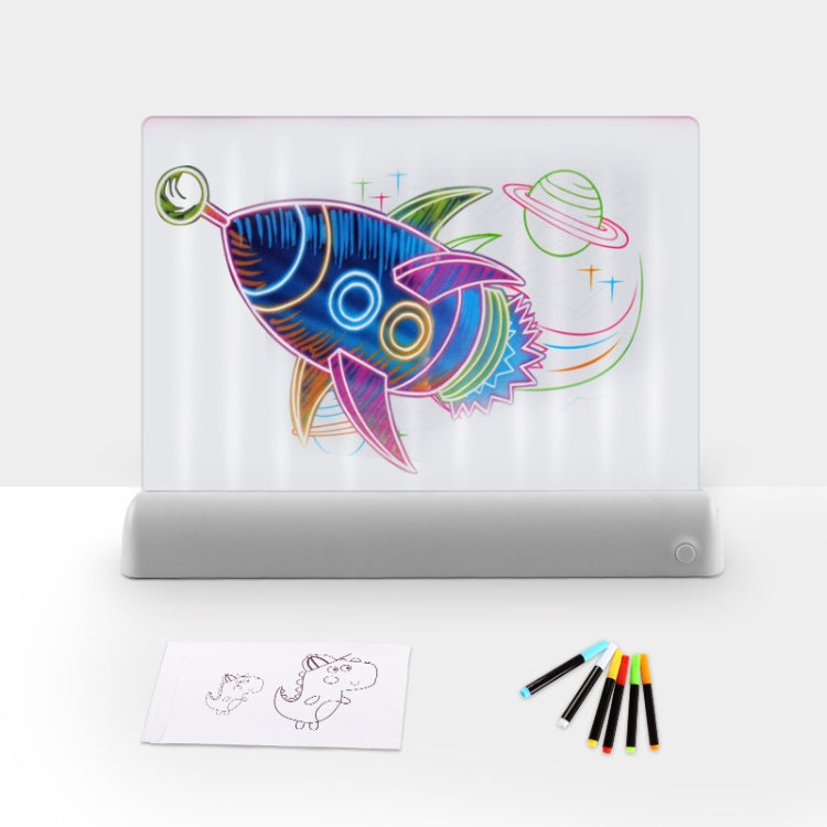 3D Painting Fluorescent Plate LED Shining Puzzle Children Graffiti Panel Handwritten Message Board(Grey)