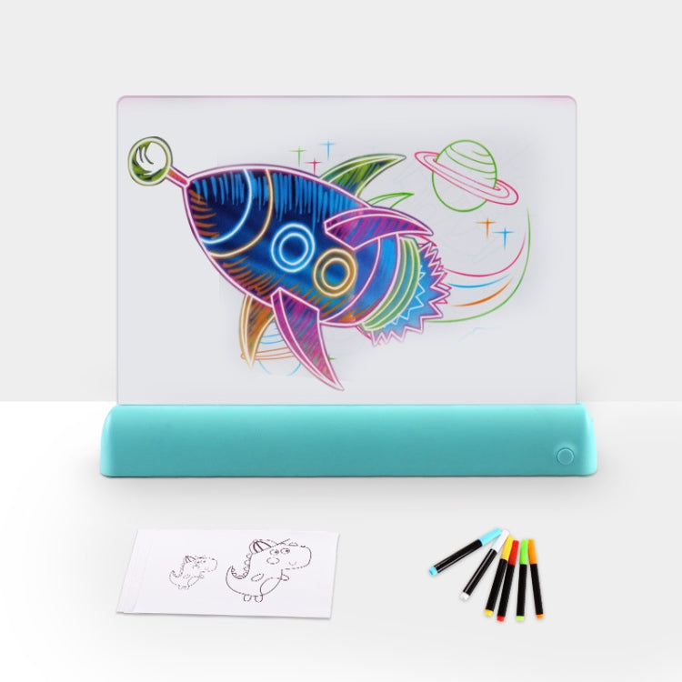 3D Painting Fluorescent Plate LED Shining Puzzle Children Graffiti Panel Handwritten Message Board(Blue)