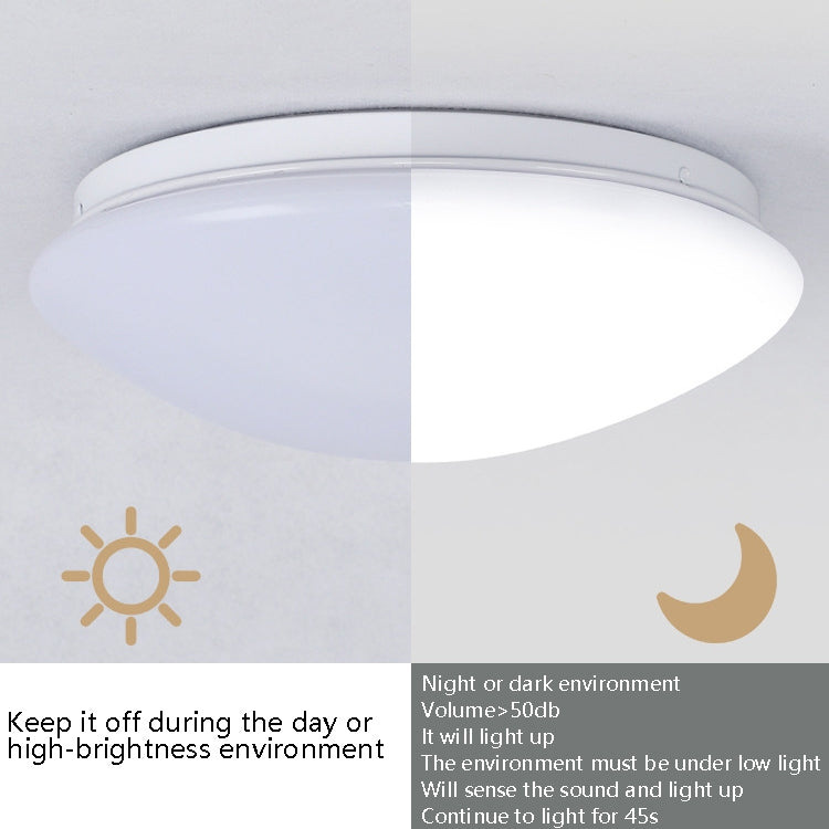 LED Sound Light Control Ceiling Lamp Round Corridor Intelligent Sensor Lamp, Power source: 12W 270mm(White)