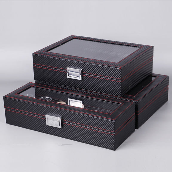 Carbon Fiber PU Leather Watch Box Jewelry Storage Box Packaging Box, Style: 6 Watch Positions