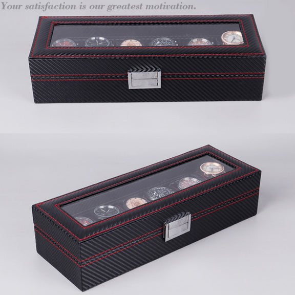 Carbon Fiber PU Leather Watch Box Jewelry Storage Box Packaging Box, Style: 6 Watch Positions