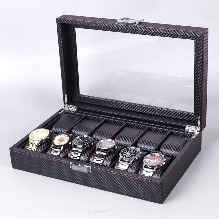 Carbon Fiber PU Leather Watch Box Jewelry Storage Box Packaging Box, Style: 12 Watch Positions