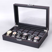 Carbon Fiber PU Leather Watch Box Jewelry Storage Box Packaging Box, Style: 12 Watch Positions