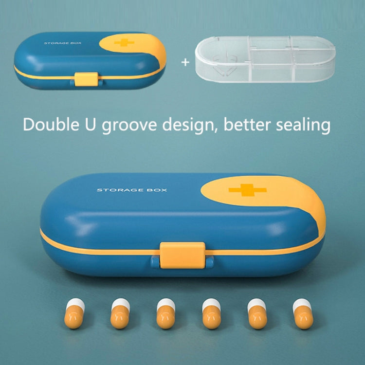 HW073 Portable Cut Medicine Large-capacity Pill Box Compartment Sealed Small Pill Box(Blue)
