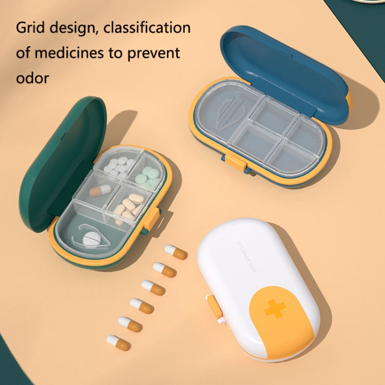 HW073 Portable Cut Medicine Large-capacity Pill Box Compartment Sealed Small Pill Box(White Yellow)