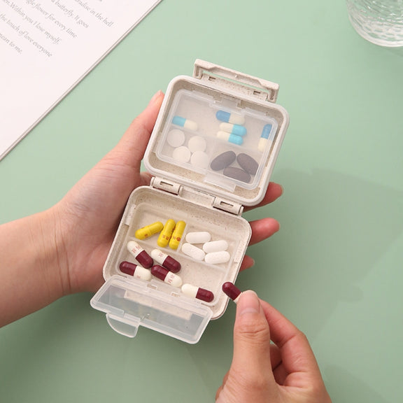 JS0018 Wheat Portable Sealed Pill Box with 6 Compartments For Pill Health Care Box(Solid Orange)