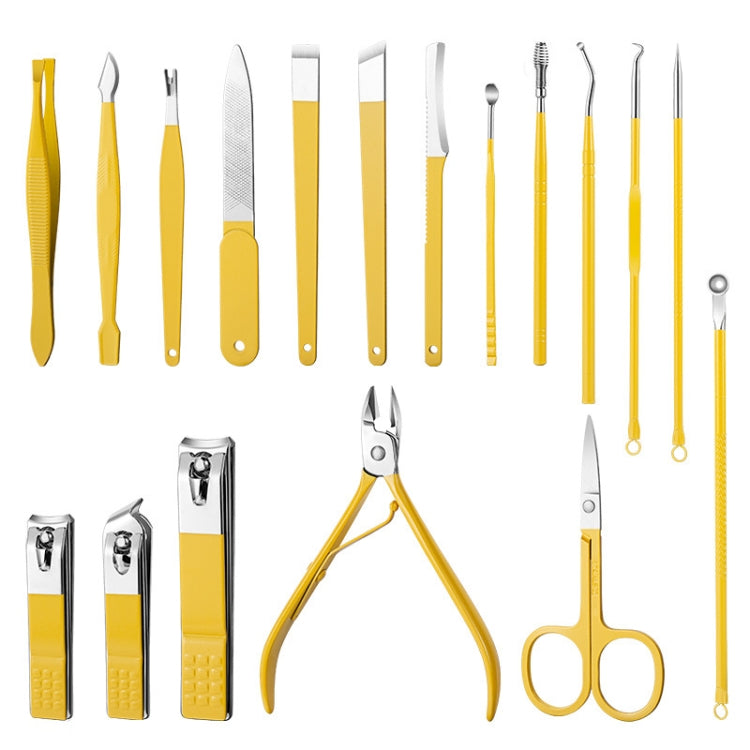 18 In 1 Yellow  Nail Clipper Set Manicure Set Stainless Steel Nail Clipper Manicure Tool