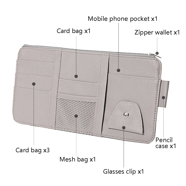 2 PCS Auto Sun Visor Card Clip Business Card Glasses Clip Zipper Car Mobile Phone Document Folder(Beige)
