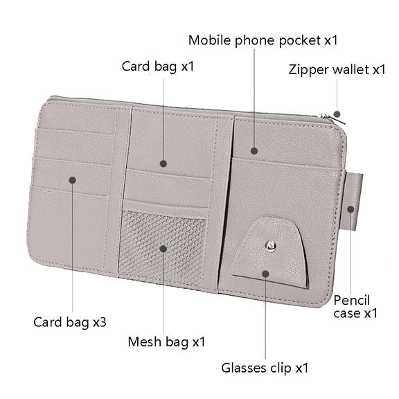 2 PCS Auto Sun Visor Card Clip Business Card Glasses Clip Zipper Car Mobile Phone Document Folder(Black)