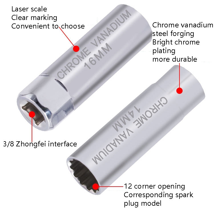 Car Spark Plug Sleeve Wrench Thin Flames Disassembly Tool, Specification: 14mm (Shrapnel)