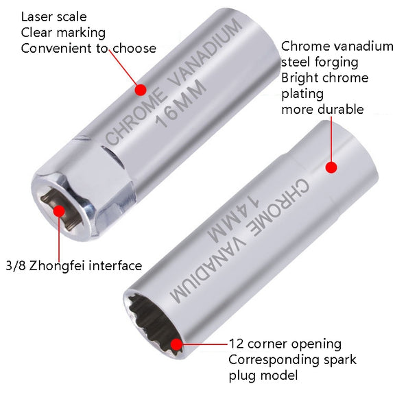 Car Spark Plug Sleeve Wrench Thin Flames Disassembly Tool, Specification: 16mm (Magnetic)
