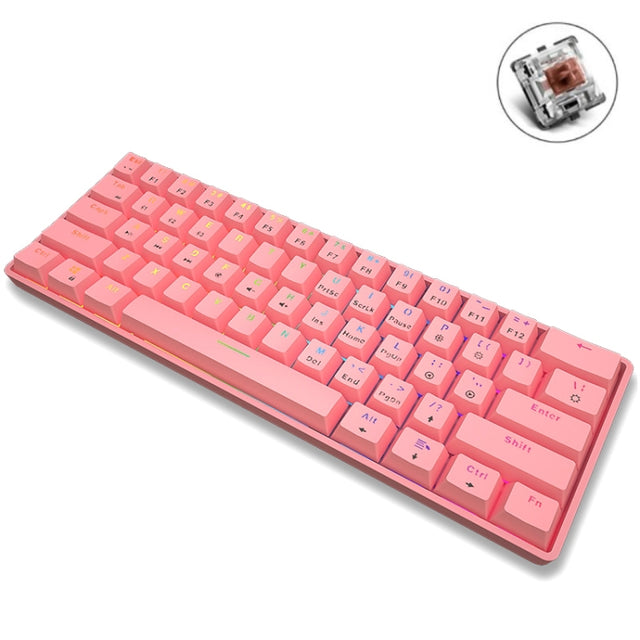 LEAVEN K28 61 Keys Gaming Office Computer RGB Wireless Bluetooth + Wired Dual Mode Mechanical Keyboard, Cabel Length:1.5m, Colour: Tea Axis (Pink)
