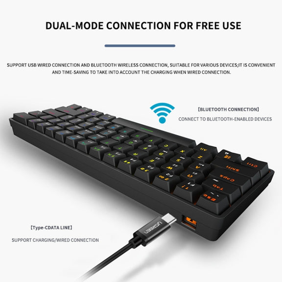 LEAVEN K28 61 Keys Gaming Office Computer RGB Wireless Bluetooth + Wired Dual Mode Mechanical Keyboard, Cabel Length:1.5m, Colour: Tea Axis (Pink)