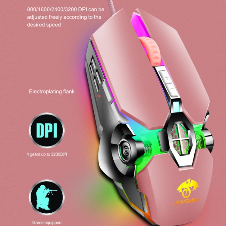 LEAVEN 7 Keys 4000DPI USB Wired Computer Office Luminous RGB Mechanical Gaming Mouse, Cabel Length:1.5m, Colour: S30 Black