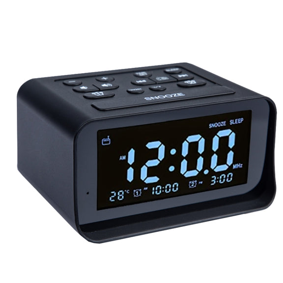 LED Digital Bedroom Alarm Clock With USB Charging Port Clock Radio Temperature Electronic Platform Clock, Specification: UK Plug(Black)