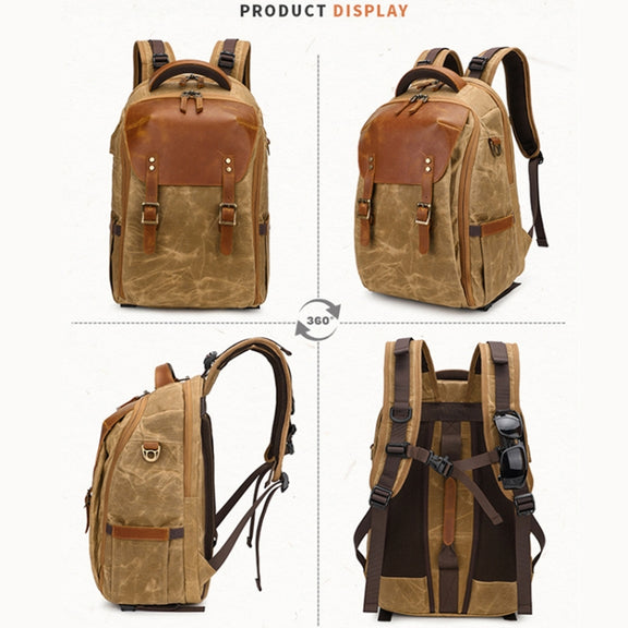 K805 Water-resistant Batik Canvas Camera Backpack Outdoor Liner Shoulder Photography Bag(Khaki)