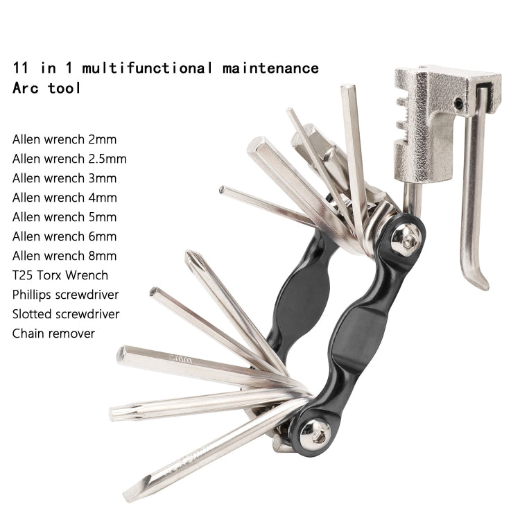 BG-9835D Bicycle Multi-Function Maintenance Curved 11 In 1 Tool Mountain Highway Bike With Interception Machine Combination Tool(black)