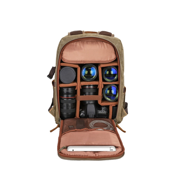 D1383 Outdoor SLR Digital Camera Backpack Water-resistant Batik Canvas Camera Bag(Green)