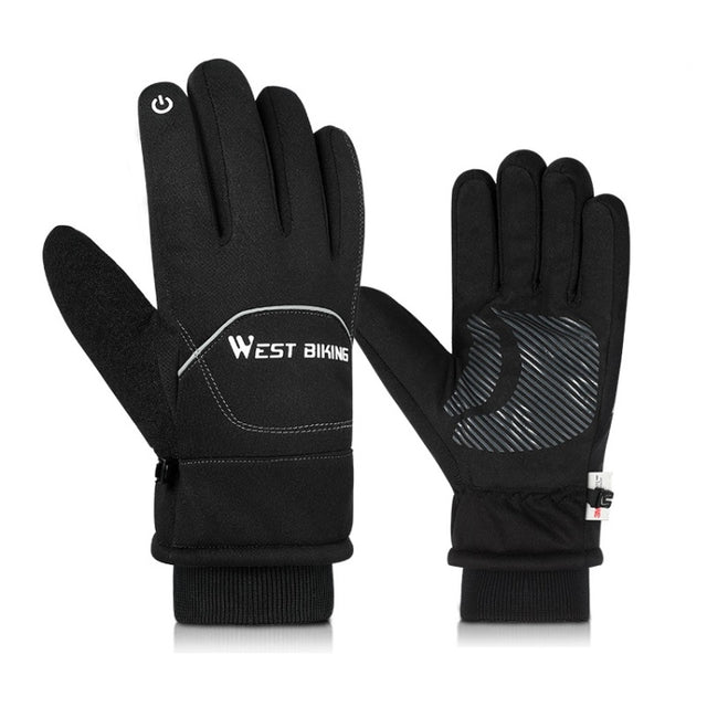 WEST BIKING YP0211221 Winter Warm Fleece Riding Gloves Non-Slip Water-resistant Touch Screen Gloves, Size: M(Black)