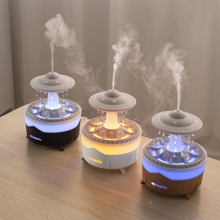 UFO Water Drop Aromatherapy Humidifier Desktop Remote Control Diffuser, Plug: UK Plug(Wood Grain)