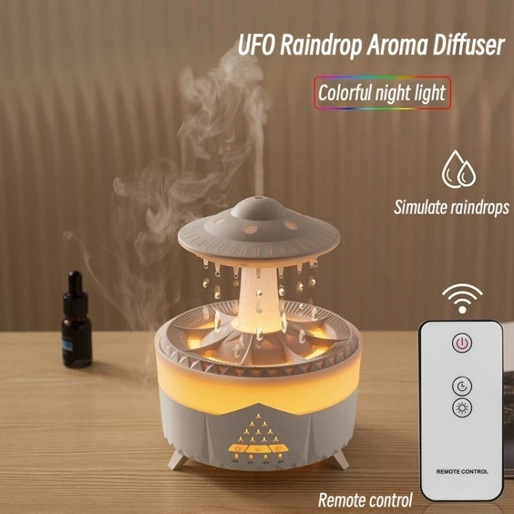 UFO Water Drop Aromatherapy Humidifier Desktop Remote Control Diffuser, Plug: US Plug(Wood Grain)