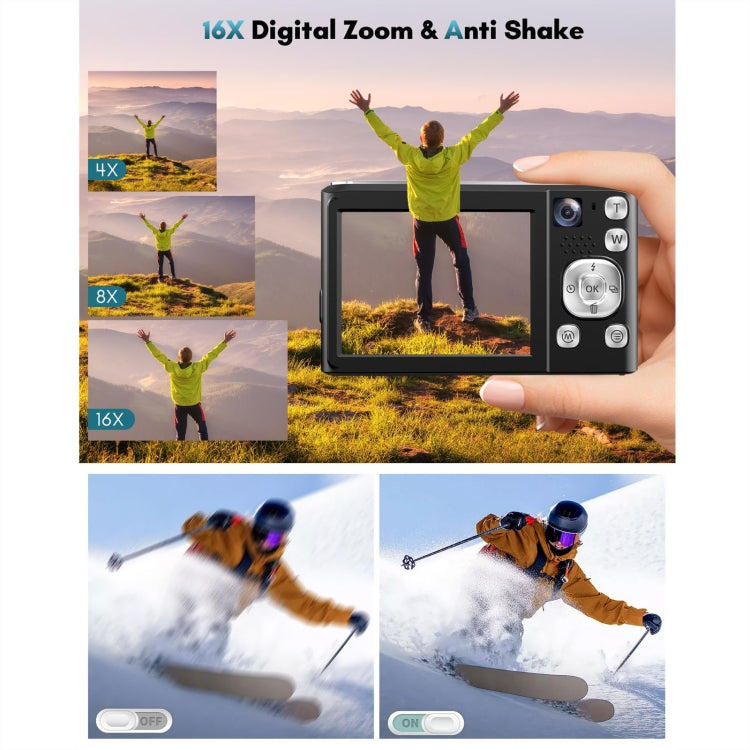 DC308 2.8-Inch 4K HD Front And Rear Dual-Camera 16X Zoom Digital Camera EU Plug(White)