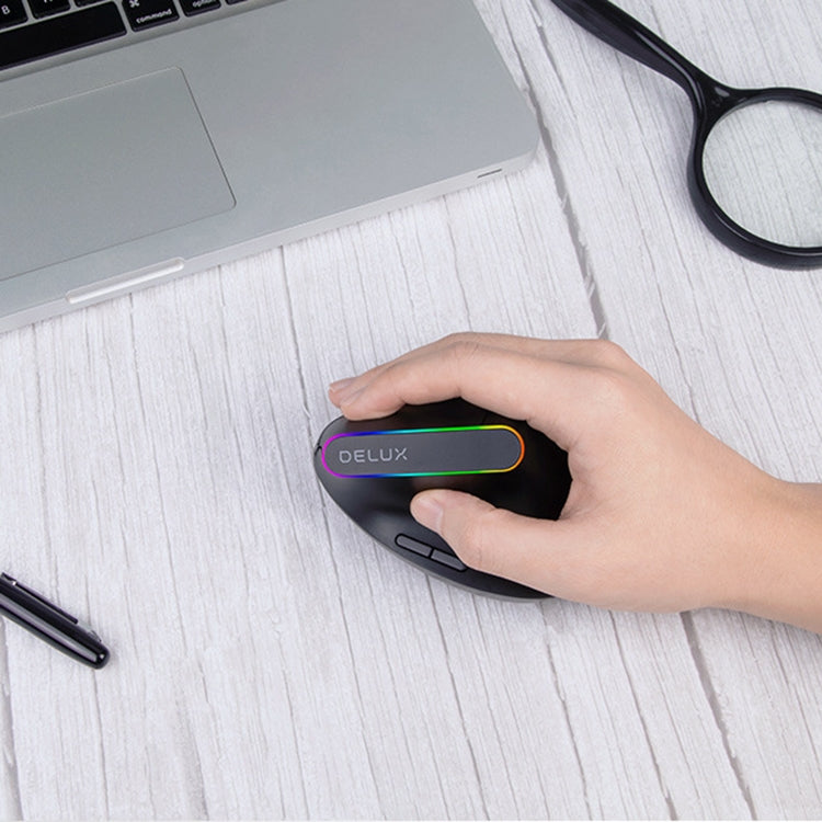 DELUX M618DB 6-Keys 1600 DPI RGB Vertical Wireless Bluetooth Dual-Mode Mouse(Lithium Bluetooth Version)