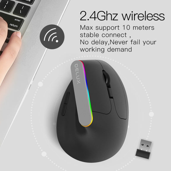 DELUX M618DB 6-Keys 1600 DPI RGB Vertical Wireless Bluetooth Dual-Mode Mouse(Lithium Bluetooth Version)