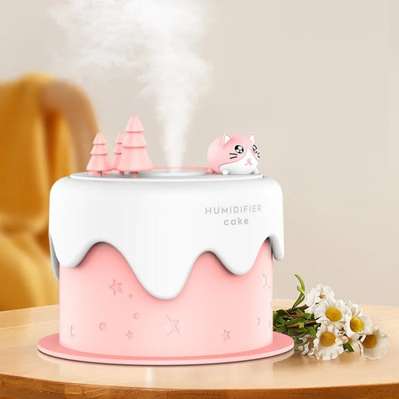 M328 Battery Type Mini Desktop Night Light Cartoon Cake Silent Spray Humidifier(Pink)