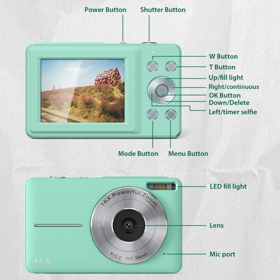 DC403L-AF 2.4-Inch 16X Zoom HD Digital Camera Mini Children Photography Camera EU Plug(Black)
