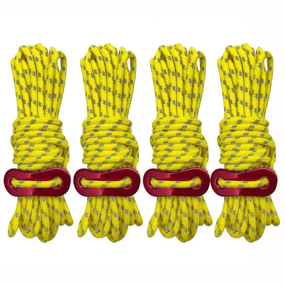 4m x 4 Rolls Outdoor Camping Tent Canopy Wind Rope Luminous Multi-Function Wind Rope Buckle Tent Fixed Rope(Figure 8 Buckle-Yellow)