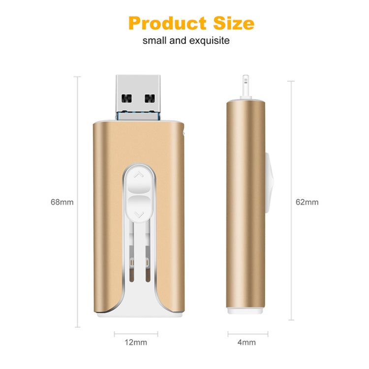 64GB Micro USB + 8 Pin + USB 2.0 3 in 1 Mobile Phone Computer U-Disk(Gold)