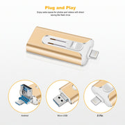 64GB Micro USB + 8 Pin + USB 2.0 3 in 1 Mobile Phone Computer U-Disk(Gold)