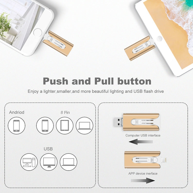 64GB Micro USB + 8 Pin + USB 2.0 3 in 1 Mobile Phone Computer U-Disk(Gold)