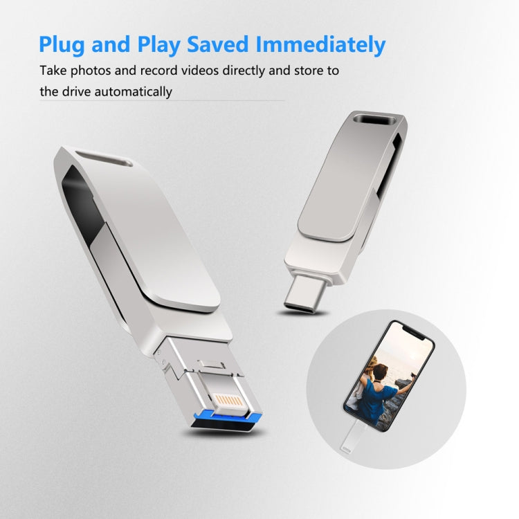 32GB USB 3.0 + 8 Pin + USB-C / Type-C 3 in 1 Phone Computer Metal Rotatable U-Disk(Pink)