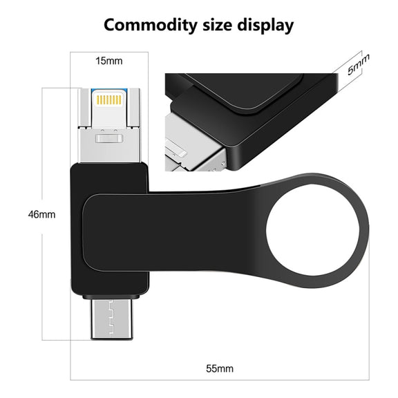 64GB USB 3.0 + 8 Pin + USB-C / Type-C 3 in 1 Mobile Computer Metal U-Disk(Black)