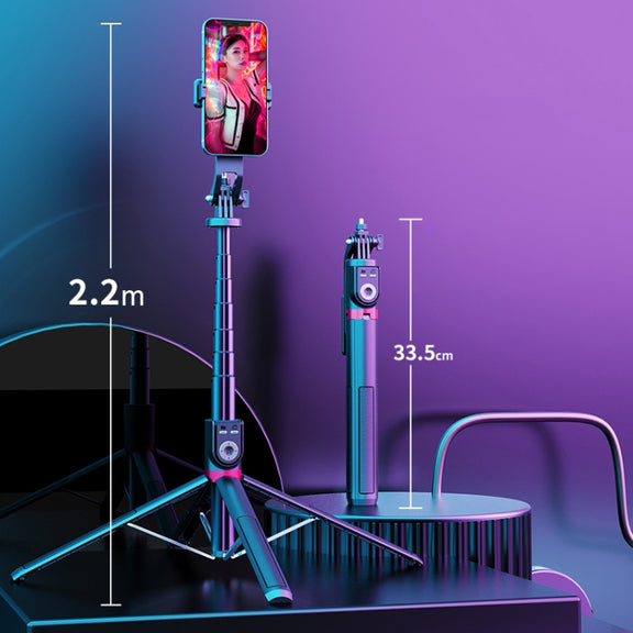 360-Degree Rotating Foldable Bluetooth Selfie Sticks Live Stand, Spec: P220 TK (Double Clip)