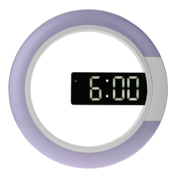 LED Mirror Hollow Wall Clock 7-color Switch Electronic Digital Display Wall Clock(White)