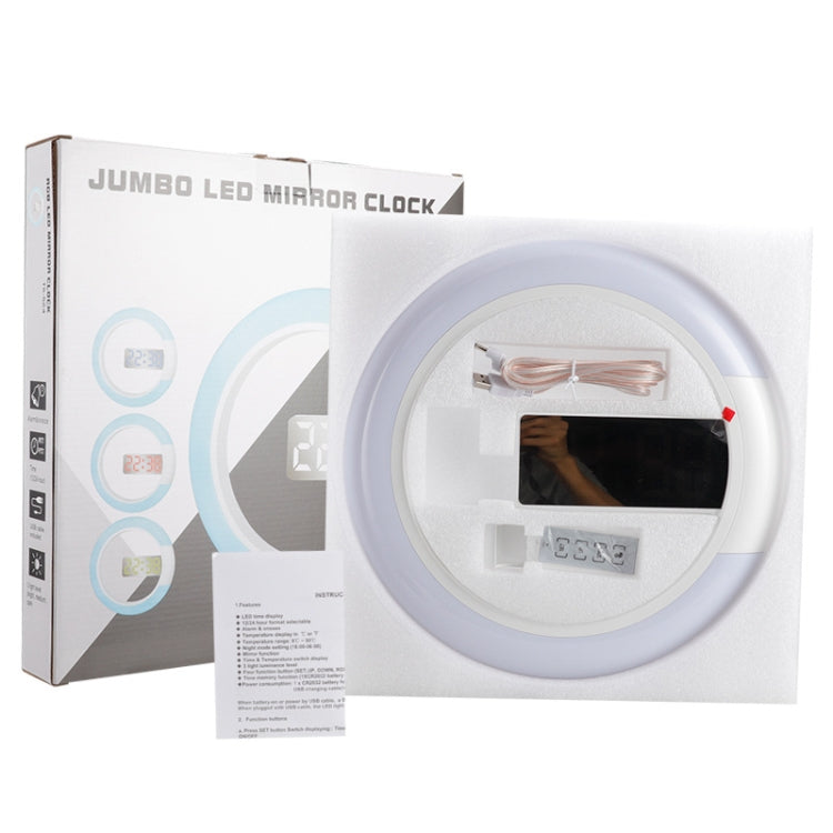 LED Mirror Hollow Wall Clock 7-color Switch Electronic Digital Display Wall Clock(White)