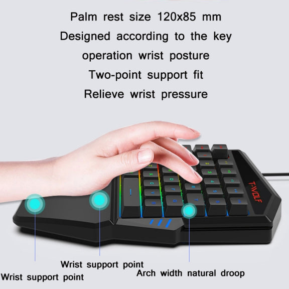 T-WOLF Mobile Gaming One-Handed Keyboard，Specification： TF-900 Set