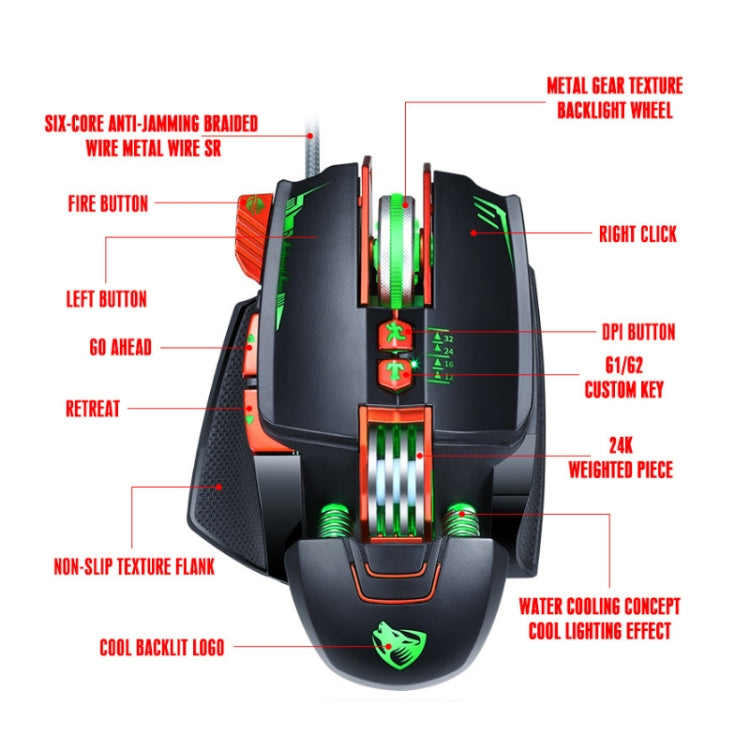 T-WOLF V9 8 Keys 3200 DPI Gaming Macro Definition Mechanical Wired Mouse(Silver)