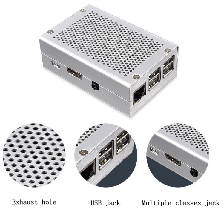 Aluminum Alloy Shell Grid Cooling Box For Raspberry Pi 3 Model B Pi 2/B + Silver with Fan